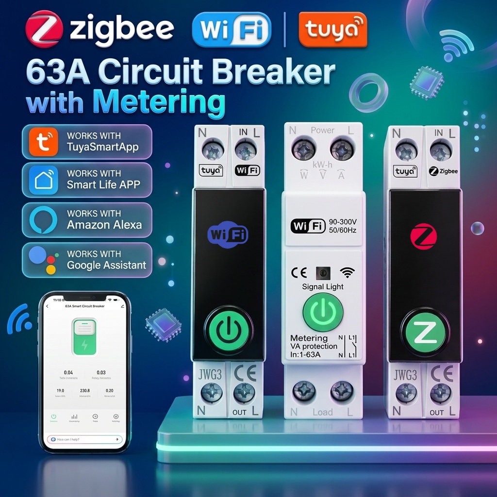 Energy Monitor Meter - เบรกเกอร์วงจรไฟฟ้า Tuya WiFi/Zigbee พร้อมตัวตั้งเวลา วัดพลังงานไฟฟ้า (kWh)